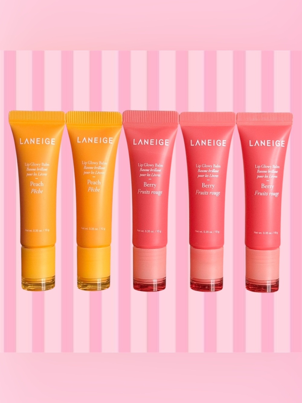 LANEIGE Lip Glowy Balm Bundle 5 Pc Berry Peach New No Box